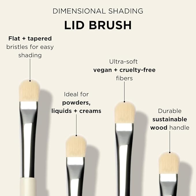 HALEYS Lid Eyeshadow Brush, Medium Flat Tapered Brush, Easy Blending and Shading for Building Eyeshadow Color, High-end Synthetic Bristles, Multi-tasking, for Cream and Powder Makeup, Vegan + CF