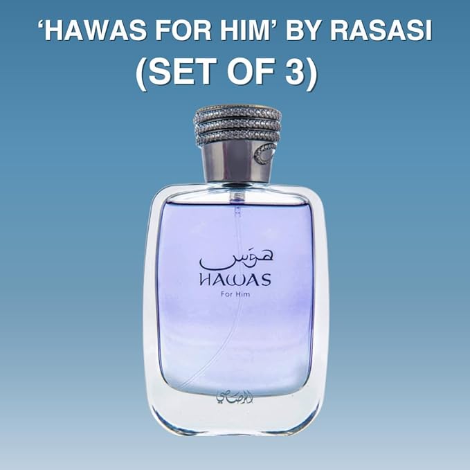 RASASI Hawas For Him EDP Spray 100ML (3.4 OZ) Long Lasting and Luxurious Scents for Men. (PACK OF 3)
