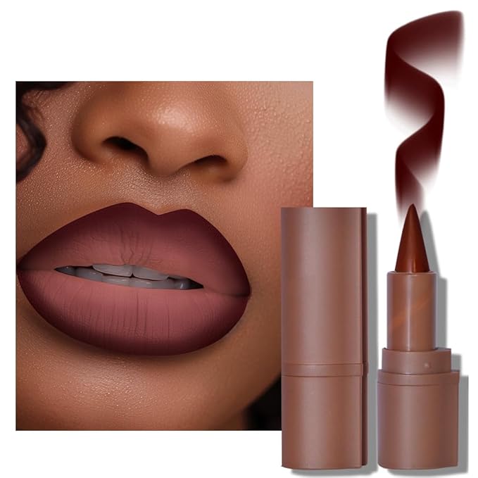 3Pcs 2-in-1 Gradient Lip Liner and Lipstick Lip Combo Set - Coffee Bean & Mulberry & Dark Colors Achieve Flawless Contour and Gradual Ombre Effect Crayon Form Cone Tip, Dark Brown Black Lip Liner Set