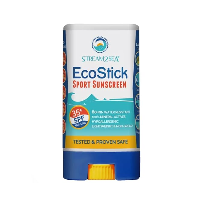 STREAM2SEA EcoStick SPF 35 Mineral Sunscreen Stick, Sweat Water Resistant Sunblock, USDA Approved Biodegradable Paraben Free Reef Safe Sunscreen Protection Against UVA UVB (EcoStick Sport) - 0.5 oz