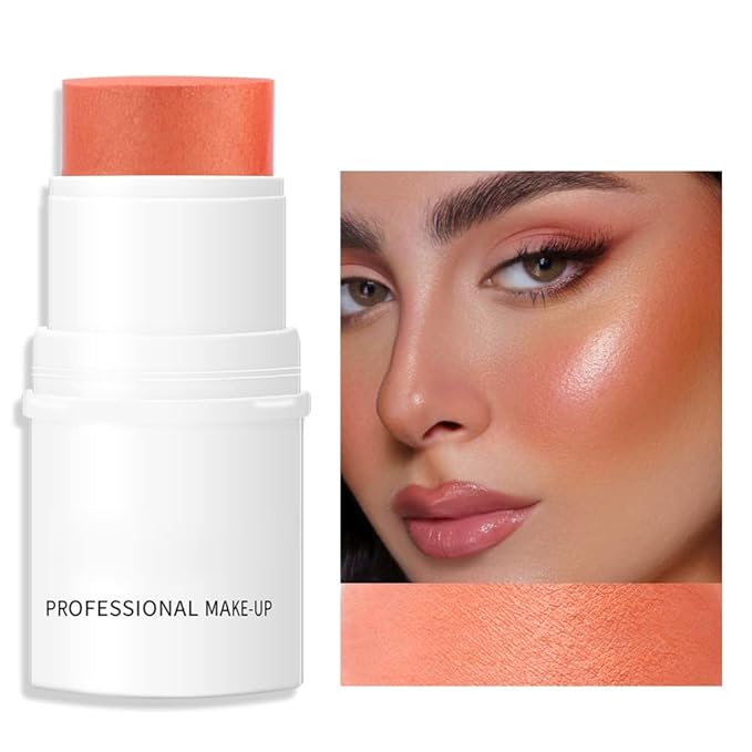 Orange Cream Blush Stick for Cheeks, Waterproof Face Cream Makeup Blush Stick, Long-Lasting Multi-use Blush Makeup Stick, Natural-Looking, Lightweight Skin Tint Blush Makeup for All Skin