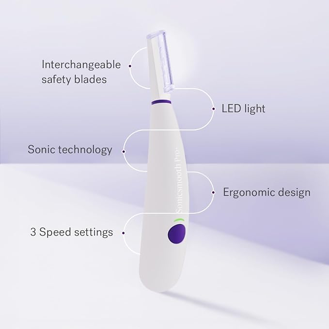 Michael Todd Beauty Sonicsmooth Pro+ Dermaplane Razor for Women Face + Eyebrow trimmer Dermaplaning System w/LED Light Peach Fuzz Remover -16 Dermaplaning Blades & 2 Microsmooth Exfoliation Tips