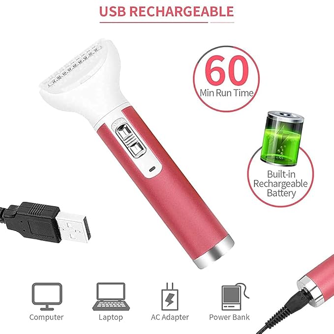 Electric Razor for Women,5 in 1 Womens Shaver Electric Bikini Trimmer Pubic Hair Removal Wet & Dry Painless Shaver for Legs Underarms Eyebrow Face Nose and Bikini Line Razor (Red)