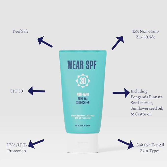 Non-Nano Mineral Sunscreen SPF 30 broad-spectrum reef-safe Zinc Oxide lotion for face and body, 2 oz