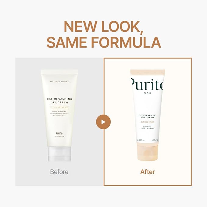 PURITO Oat In Calming Gel Cream, Oat Seed Water for Hydration & Soothing, Lightweight, Non-Sticky Moisturizer for Sensitive Skin, Non-Comedogenic, Fragrance-Free, Korean Skincare, 100ml 3.38 fl.oz