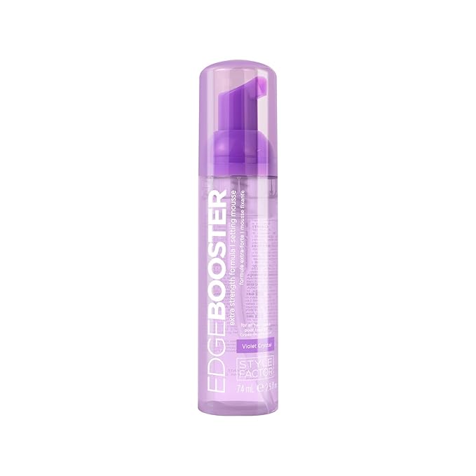 Style Factor EDGE BOOSTER Extra Strength Setting Mousse – Frizz Control, Extra Volume, and Conditioning – 2.5oz Violet Crystal Mousse for Curly Hair