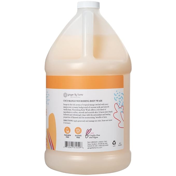 Ginger Lily Farms Botanicals Nourishing Body Wash, Coco Mango, 100% Vegan & Cruelty-Free, Coconut Mango Scent, 1 Gallon (128 fl oz) Refill