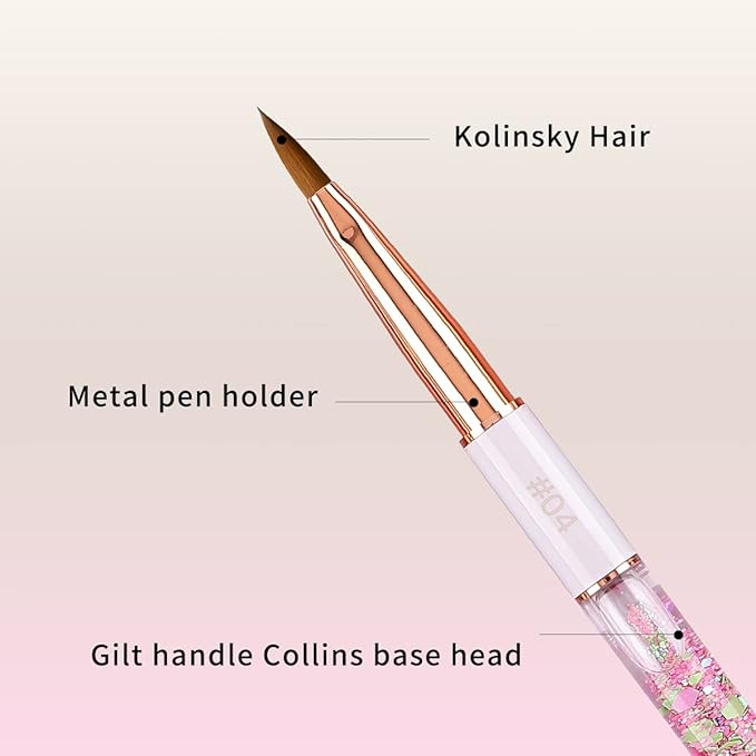 Acrylic Nail Brush Size 4,KEMEISI 100% Pure Kolinsky Nail Art Brushes Sturdy Handle Oval Shaped Acrylic Powder Nail Design Tools for Professional Manicure DIY Home Salon (White)