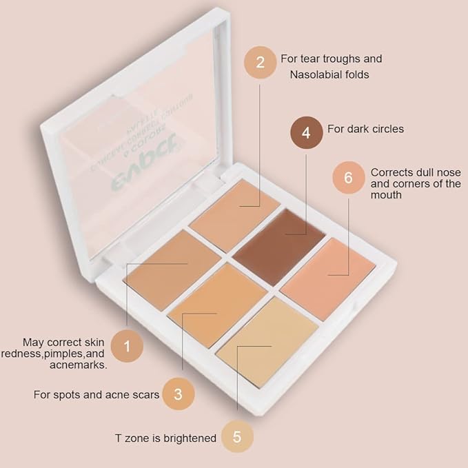 Pro 6 Color Correcting Concealer Palette Light Medium Cream Contouring Makeup for Corrects Dark Circles Red Marks Scars.Beige Creamy Concealer for Mature Skin.Longwear&Waterproof (Netural)
