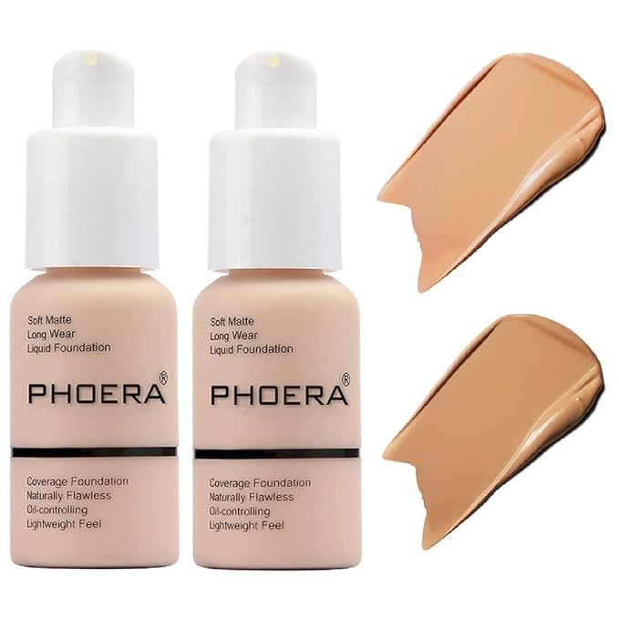 2 Pack PHOERA Foundation,Matte Oil Control Concealer Foundation