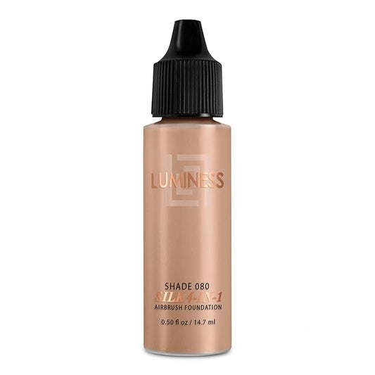 Luminess Air Silk 4-In-1 Airbrush Foundation- Foundation, Shade 080 (.5 Fl Oz) - Sheer to Medium Coverage - Anti-Aging Formula Hydrates and Moisturizes - Professional Makeup Kit for Cordless Air Brush