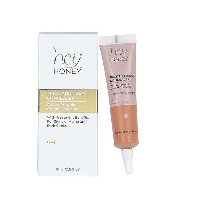 Hey Honey Skincare Trick & Treat Active Honey & Propolis Full Coverage Concealer | For Acne & Blemishes, Dark Spots, Around The Eye Dark Circles & Discoloration | Deep Tone | 0.5 Oz.