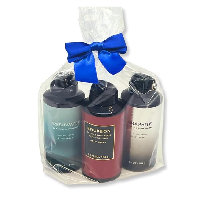 Bath and Body Works Gift Pack for Holiday Deodorizing Body Spray - Graphite, Bourbon and Freshwater 3.7oz each