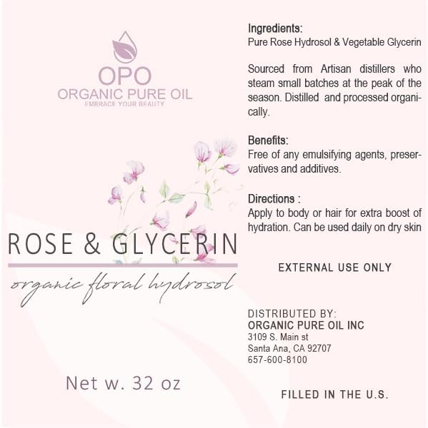 Rosewater Glycerin Mist Toner Bulk Spray Facial Body Floral Cleanser Pure Rose Hydrosol Vegetable Glycerine Moisturizing Cleansing Toning Mix Face Skin Hair Body - Packaging May Vary (32 Ounces)