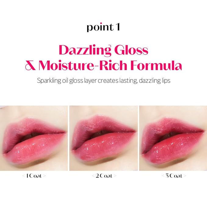 ETUDE Dear Darling Oil Tint #3 Neon Pink 4.2g | High Moisturizing and Strong Hydrating Lip Oil/Lip Gloss | Smooth and Moist Lips | Non-Sticky Lip Oil Tint For Dry Lips | K-beauty