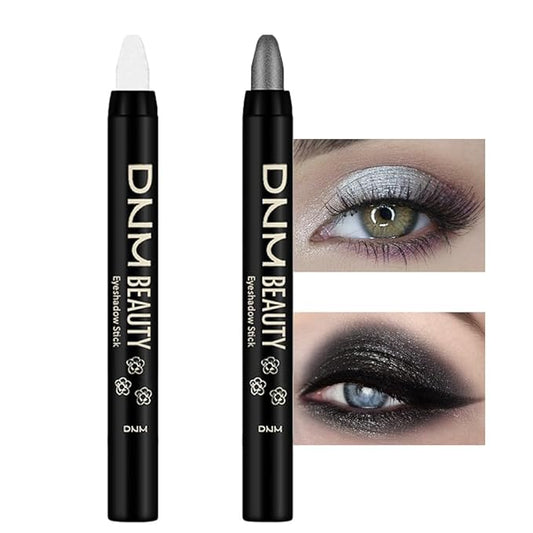 Kaely 2Pcs Cream Eyeshadow Stick Set for Eyes,Pearl White & Pearl Black Shimmer Pen,Eye Brightener Halloween Makeup,sombras para ojos,Smooth Eye Shadow Highlighter Crayon Pencil Waterproof,01+03