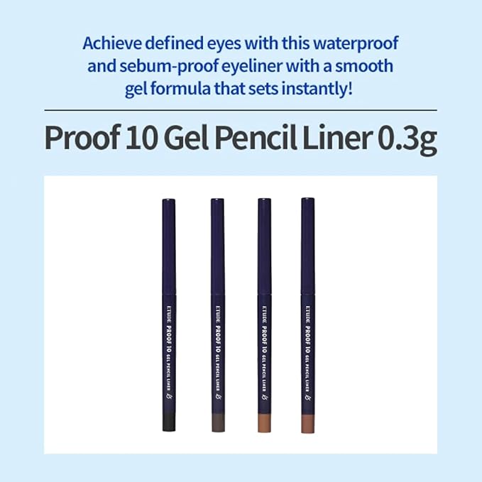ETUDE Proof 10 Gel Pencil Liner 0.3g (#2 Dark Cacao) | Creamy Gel Texture Eyeliner with Wearable Shades to Create Precise Line Eye Makeup without Efforts, Korean Makeup, Perfect for Gift