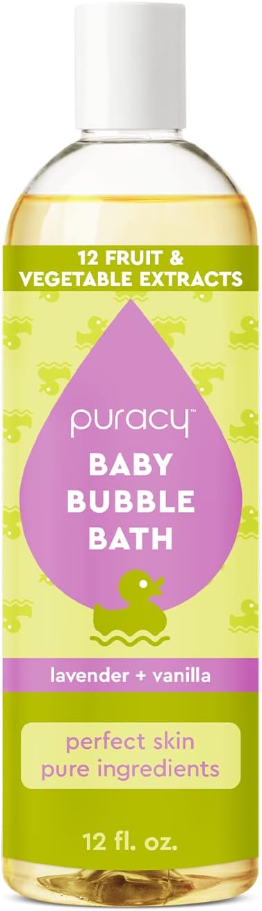 Puracy Bubble Bath for Children, Gently Scented with Real Lavender & Vanilla, 98.75% Natural Baby Bubble Bath, Plant-Based Moisturizers for All Skin Types, Tear-Free for Daily Use, 12 Fl Oz