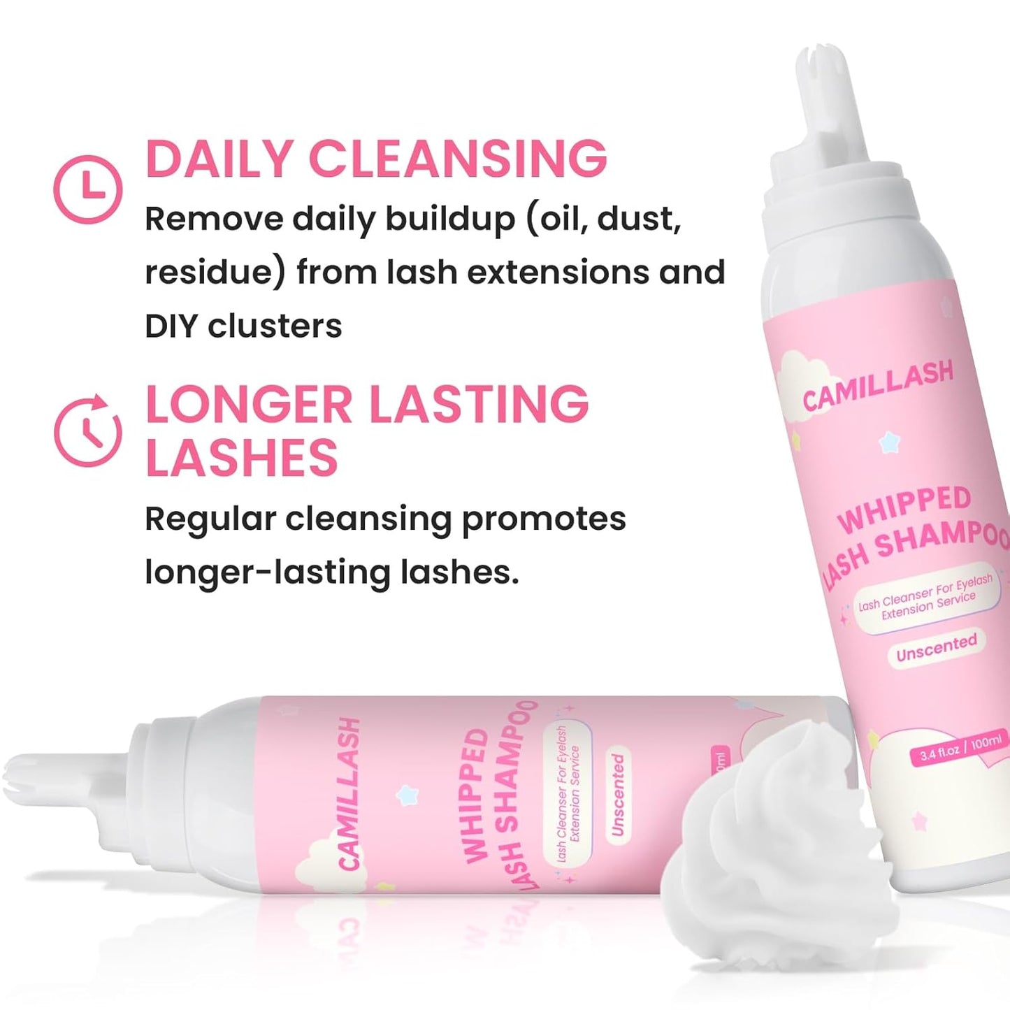 Whipped Lash Cream Shampoo Unscented Foam Cleanser | 100ml Eyelash Extension Cleaning Bath Kit | Salon&Home Use