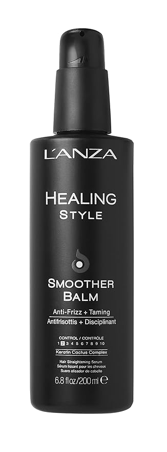 L'ANZA Healing Style Smoother Balm, New & Improved Keratin Hair Treatment & Hair Straightener Serum, Heat Protection & Anti Frizz Formula, for Curly, Frizzy & Wavy Locks