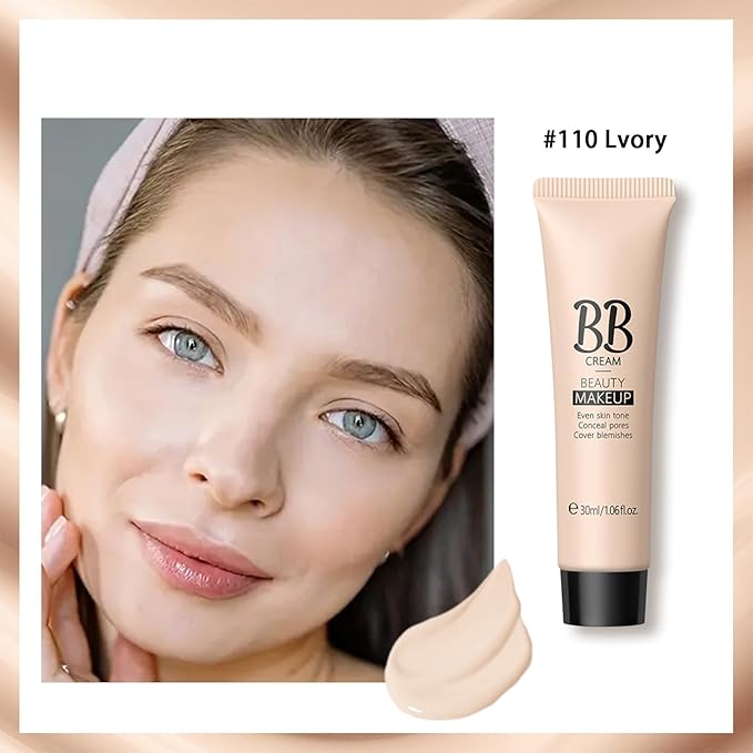 KWOLYKIM 2PCS Hydrating Makeup BB Cream, Tinted Moisturizer Face Makeup BB Cream Foundation Waterproof Concealer Clean Brighten Color Correcting Cream Nude Makeup Long Lasting for All Skin(Ivory)