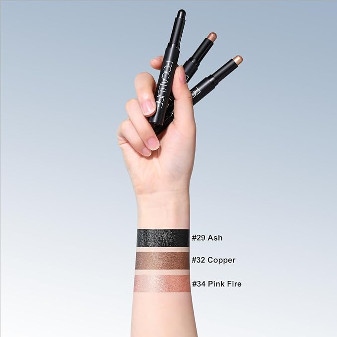 FOCALLURE 3 Pcs Cream Eyeshadow Stick,Shimmer Eyeshadow Pencil Crayon,High Pigmented Crease-proof Eye Shadow Brightener Sets,Long Lasting Eye Shadow Highlighter Stick Makeup,Coral Sea