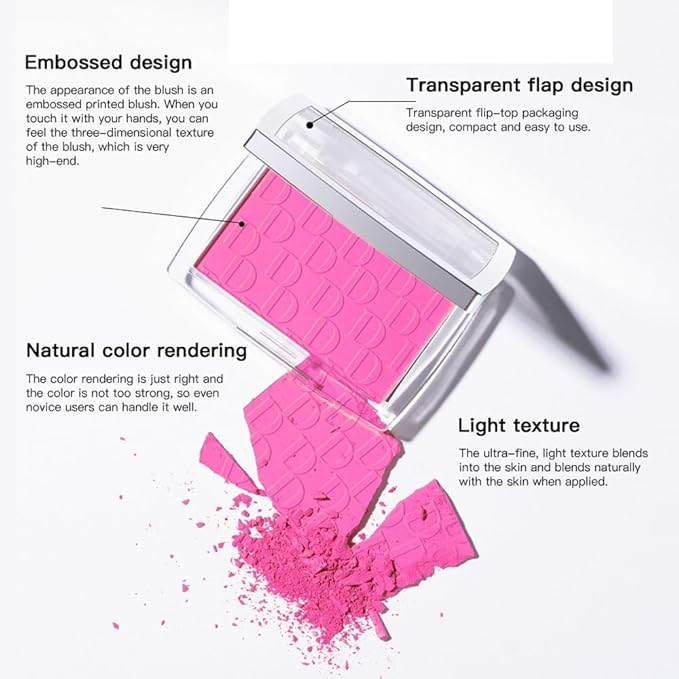 Pink Powder Blush Palette, Multi-Use Makeup Blusher Pink Blendable Formula