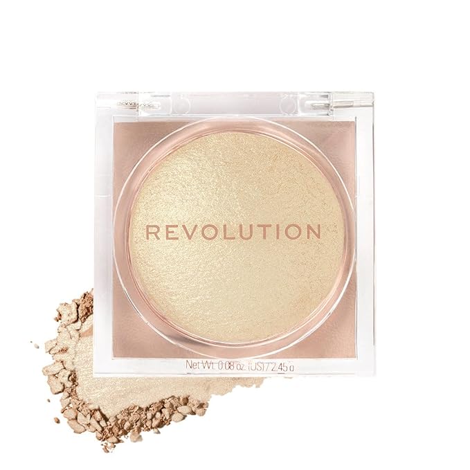Makeup Revolution Beam Bright Highlighter, All Over Face Glow, Powder To Liquid Formula, 5 Different Shades, Golden Gal