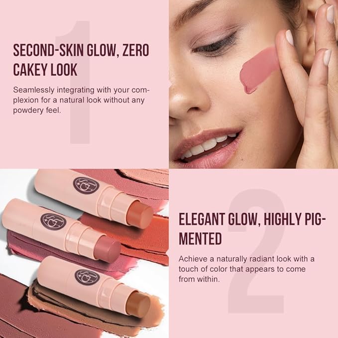 Multi-Use Waterproof Makeup Cream Blush Stick with Brush, Unidollss 3-in-1 Contour Bronzer Blush Stick for Cheeks, Eyes, and Lips, All day wear, Easy Application (07 MOCHA)