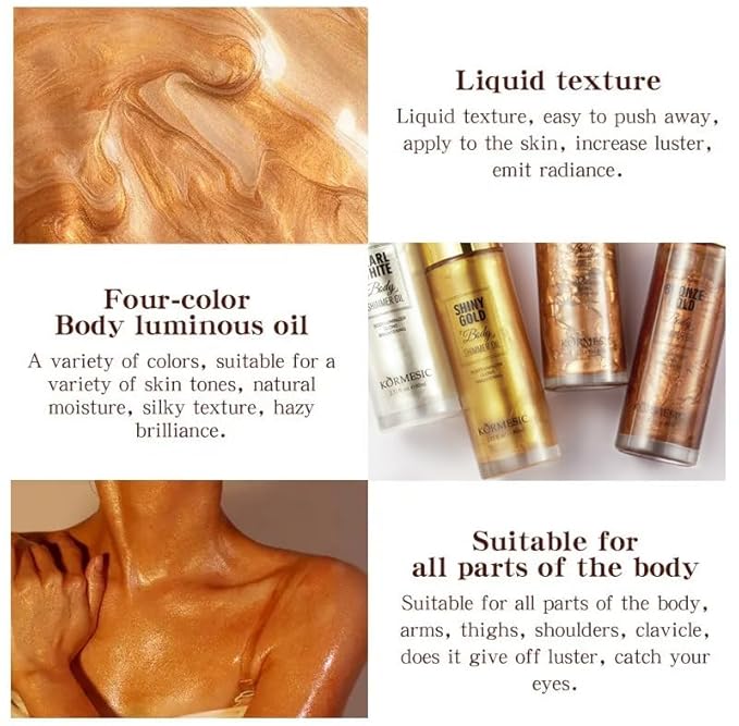 Shimmer Body Oil,Long Lasting Waterproof Face Brighten Glow Golden Brown)