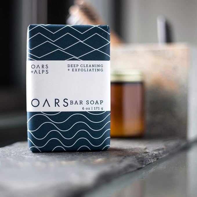 Oars + Alps Blue Charcoal Exfoliating Men's Bar Soap, Dermatologist Tested and Made with Clean Ingredients, Travel Size, 3 Pack, 6 Oz Each