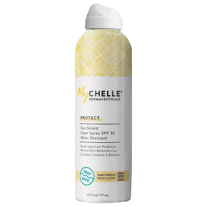 MyChelle Dermaceuticals Sun Shield Clear Spray SPF 30 (6 Fl Oz) - Liquid Zinc Sunscreen Spray with Bentonite Clay and Jojoba - Balances Oil Levels and Conditions Skin - Water Resistant for 80 Minutes