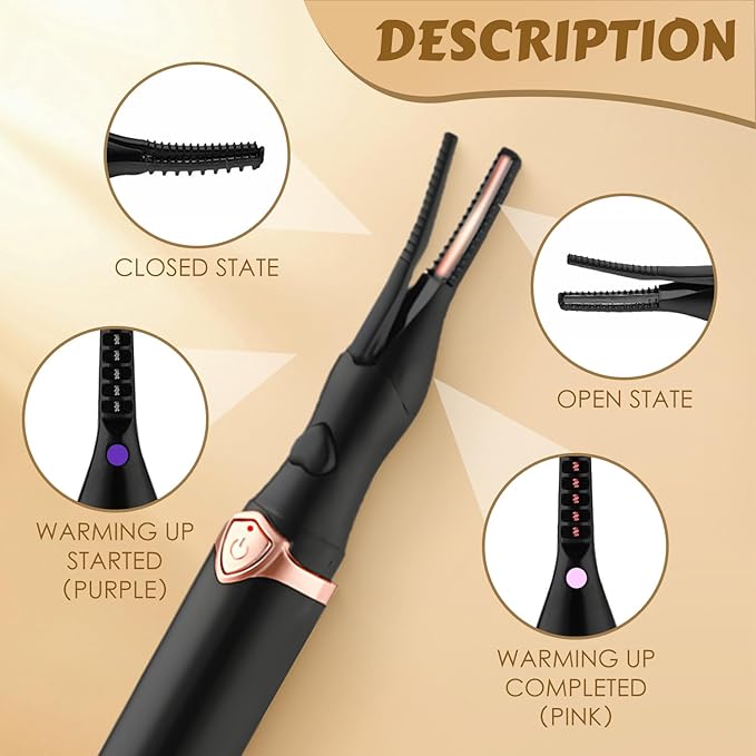 Electric Heater Eyelash Curler, Portable Rechargeable Eyelash Curler with USB, Women Eyelash Curlers for Daily Makeup, 3 Heat Modes and Smart Temperature Regulation (White)