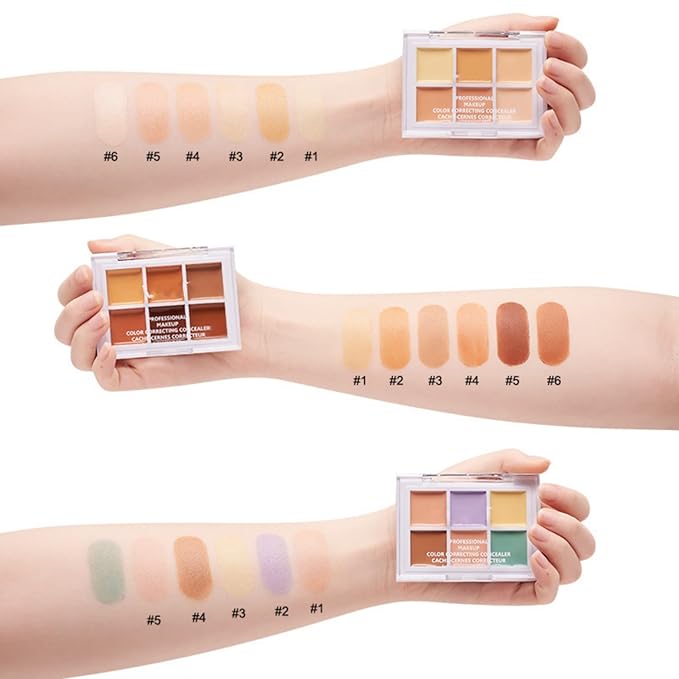 Color Correcting Concealer Palette 6 Colors Lightweight Smooth Correcting Contour Cream Makeup Palette (Color 02)