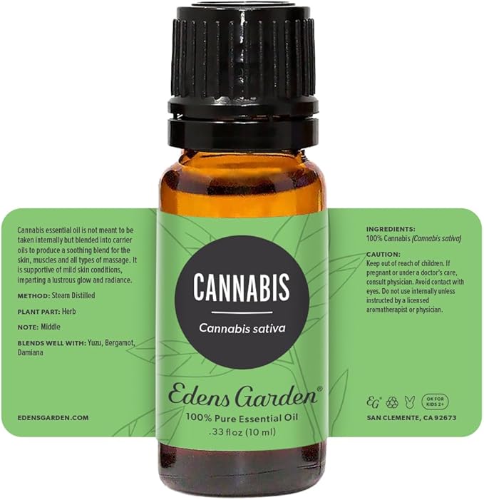 Edens Garden Cannabis Essential Oil- 100% Pure Premium Grade, Undiluted, Natural, Therapeutic, Aromatherapy, The Best for Diffuser, Skin, Candle, Humidifiers 10 ml (.33 fl oz)