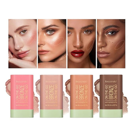 UNYOKE Soft Creamy Highlighter Blush Stick,Smooth Shimmer Bronzer Stick,Long Lasting Waterproof Blush Illuminator Luminizer,Blendable Natural Glow Makeup Cream Blush Highlight 0.6 Oz（02# Soft Glow）