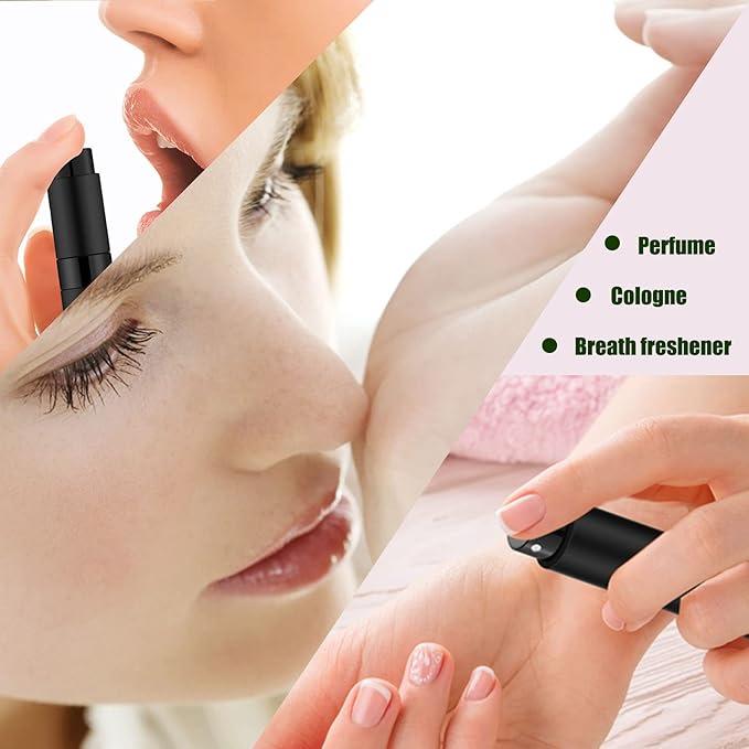 2 PCS/8ml Portable Mini Perfume Atomizer bottles, Empty Refillable Spray Bottle with 3 Types of Refill Tools, Pocket Travel Perfume Sample Bottles(Matte Black&Blue)