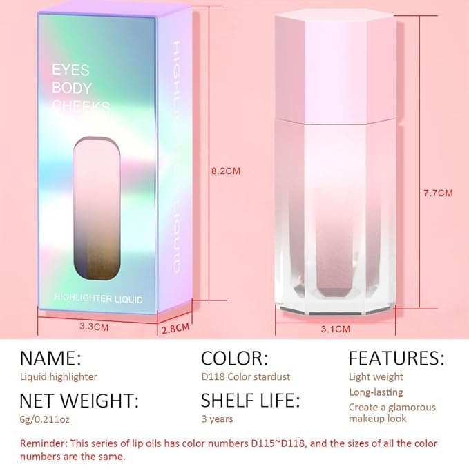 evpct Rose Gold Stardust Liquid Face Highlighter Makeup Palette Stick