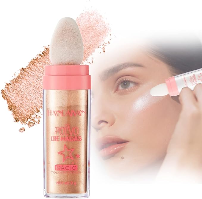 Polvo De Hadas - Body Glitter Highlighter Powder Fairy Stick for Makeup Shimmer and Shine High Gloss Blush Contour Powder Makeup - Sparkle Patting Powder for Hair Face Eyes Body