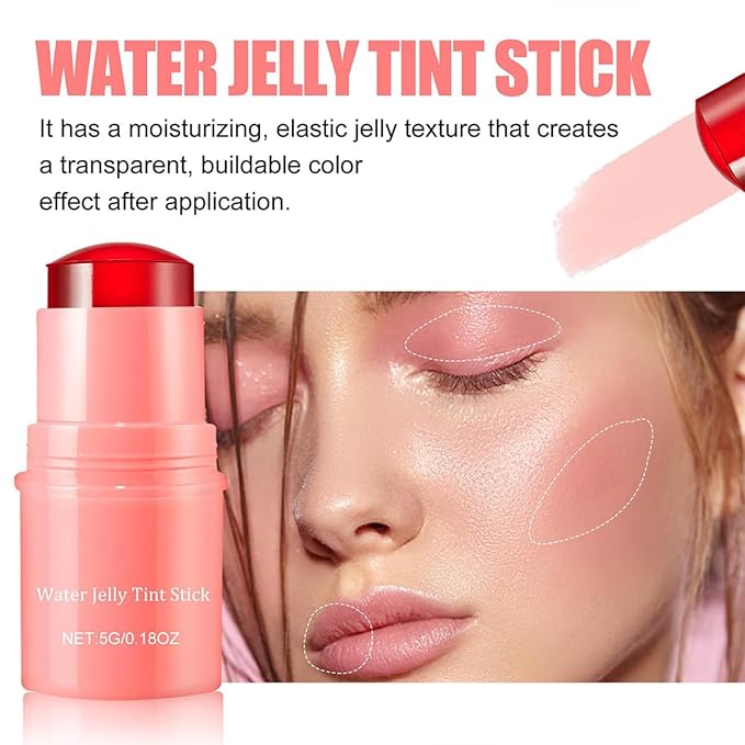 Milk Cooling Water Jelly Tint Blush Stick Face Makeup, Sheer Lip & Cheek Stain, Buildable Watercolor Finish,Vegan, Cruelty Free - 0.18 fl oz (CORAL)
