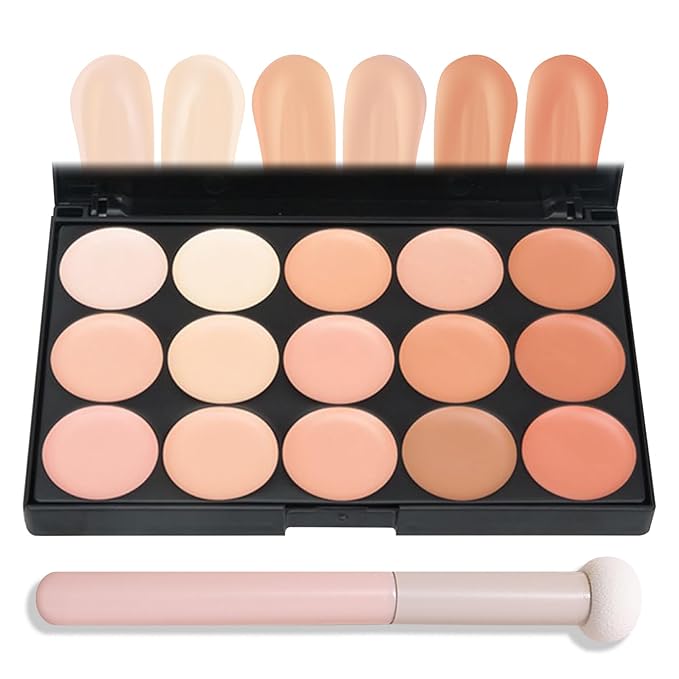 15 Colors Correcting Concealer Contour Palette,Cream Contour Makeup Palette with Brush,Contouring Liquid Foundation Concealer Palette Highlighting Makeup Kit for Conceals Dark Circles,Blemish