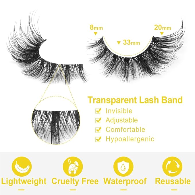 Fox Eye Lashes Wispy False Eyelashes Natural Look Clear Band Lashes 20mm 3D Mink Lash Cat Eye Spiky Strip Eyelashes Pack by Kiromiro