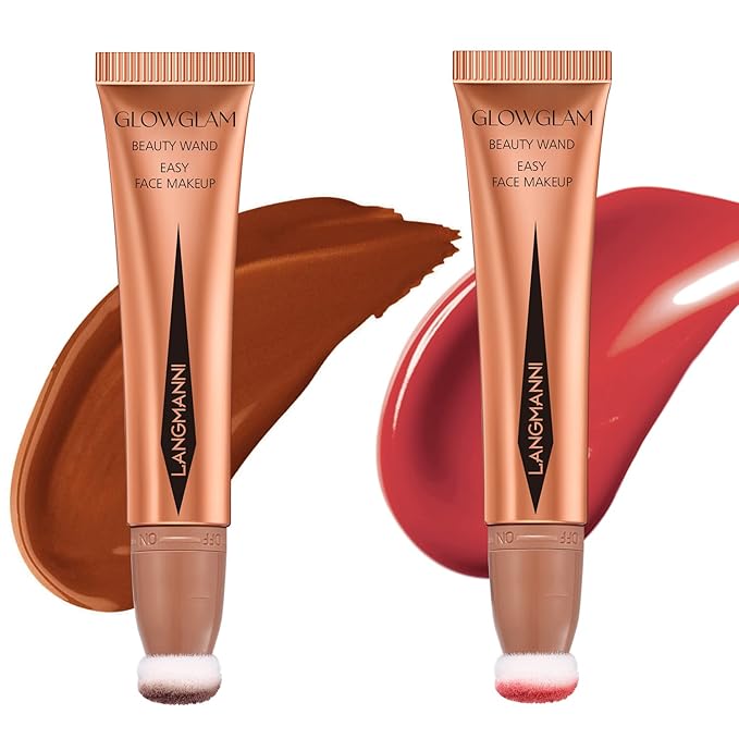 LANGMANNI Liquid Contour Beauty Wand, Face Concealer Contouring,Highlighter,Blusher Stick with Big Cushion Applicator.Cream Contour Stick Makeup. (#02 Contour+#04 Blush)