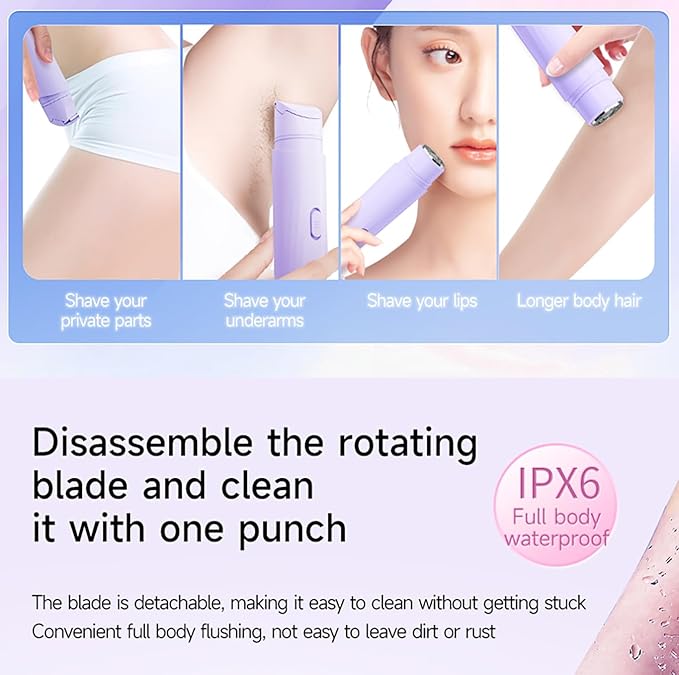 New Pinsliee Electric Razors for Women, Glowhave Double Headed Bikini Trimmer, Body Hair Shaver, Travel Razors for Women, Suitable for Underarms, Legs, Arms,Face (Pink Purple)