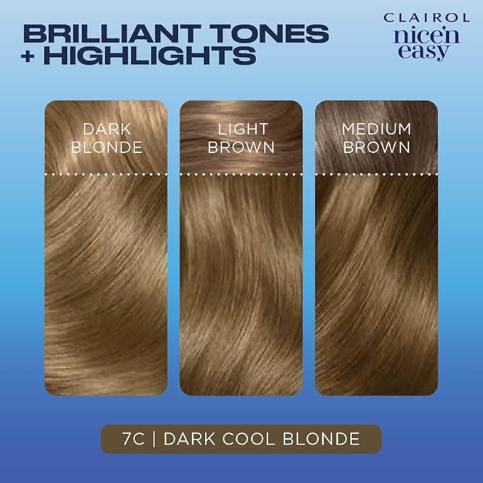 Clairol Nice'n Easy Permanent Hair Dye, 7A/7C Dark Cool Blonde Hair Color, Pack of 1