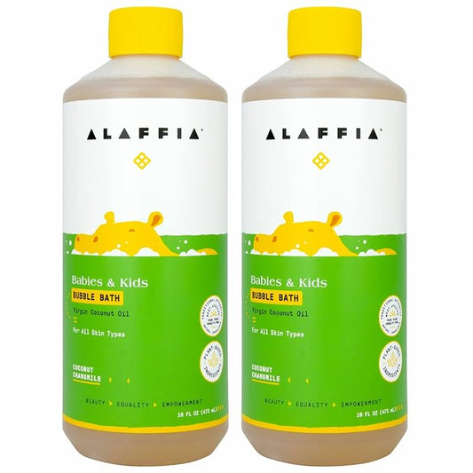 Alaffia Babies and Kids Bubble Bath, Gentle Bath Essentials for Delicate Skin, Plant-Based Formula, Paraben & Sulfate-Free, Vegan, with Long-Lasting Bubbles, Coconut Chamomile, 2 Pack - 16 Fl Oz Ea