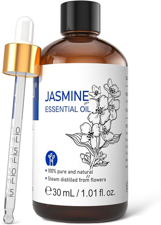 HIQILI 1 Fl Oz Jasmine Essential Oil, 100% Pure Natural for Diffuser, Hair, Skin, Perfume Making - 30ml