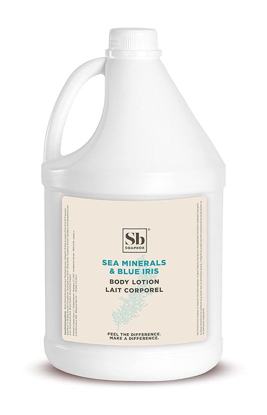 Soapbox Body Lotion, Sea Minerals & Blue Iris Moisturizing Body Cream, Vegan, Natural & Cruelty Free Hydrating Hand Lotion Refill for Dry Skin - Gallon Size for Home & Professional