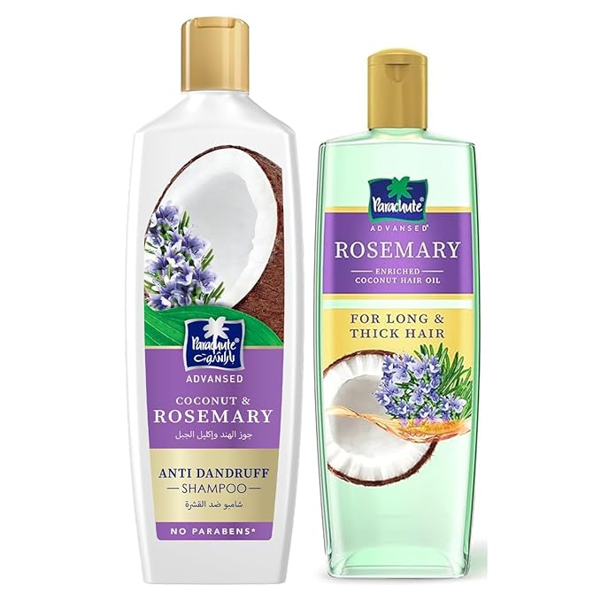 Parachute Advansed Rosemary Hair Oil & Rosemary Shampoo Combo | Purify, Strengthen & Nourish for Healthier Hair | Pack of 2 | 10.1 Fl oz + 11.4 Fl oz