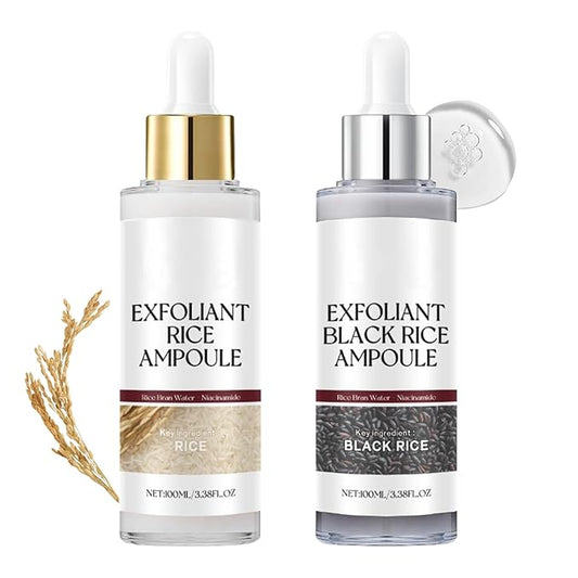 Peel Shot Glow Rice Ampoule Duo, 2PCS Black and White Rice Peeling, Soft White Rice Ampoule Duo and Black Rice Exfoliating Peeling for All Skin Types(Black+White, 100ML)